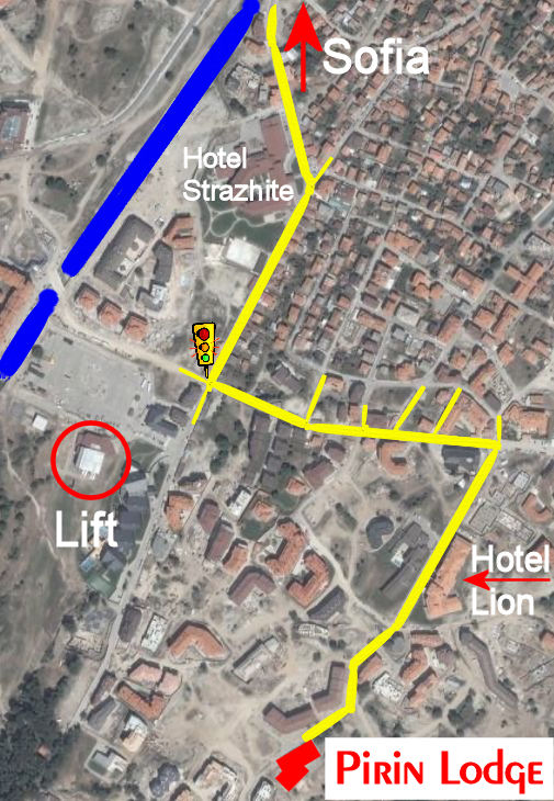 Map showing the location of Pirin Lodge in Bansko